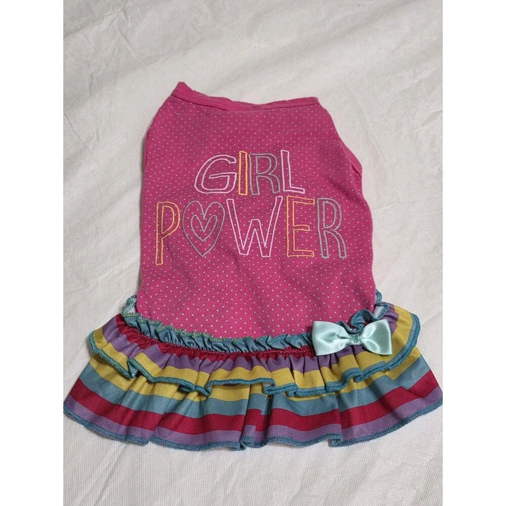 Button & Bones Bright Multicolor Girl Power Dog Dress Size Small